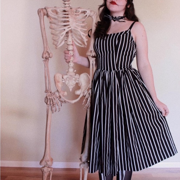 Beetlejuice Pinup couture Jenny dress black and white striped size medium - Picture 2 of 8